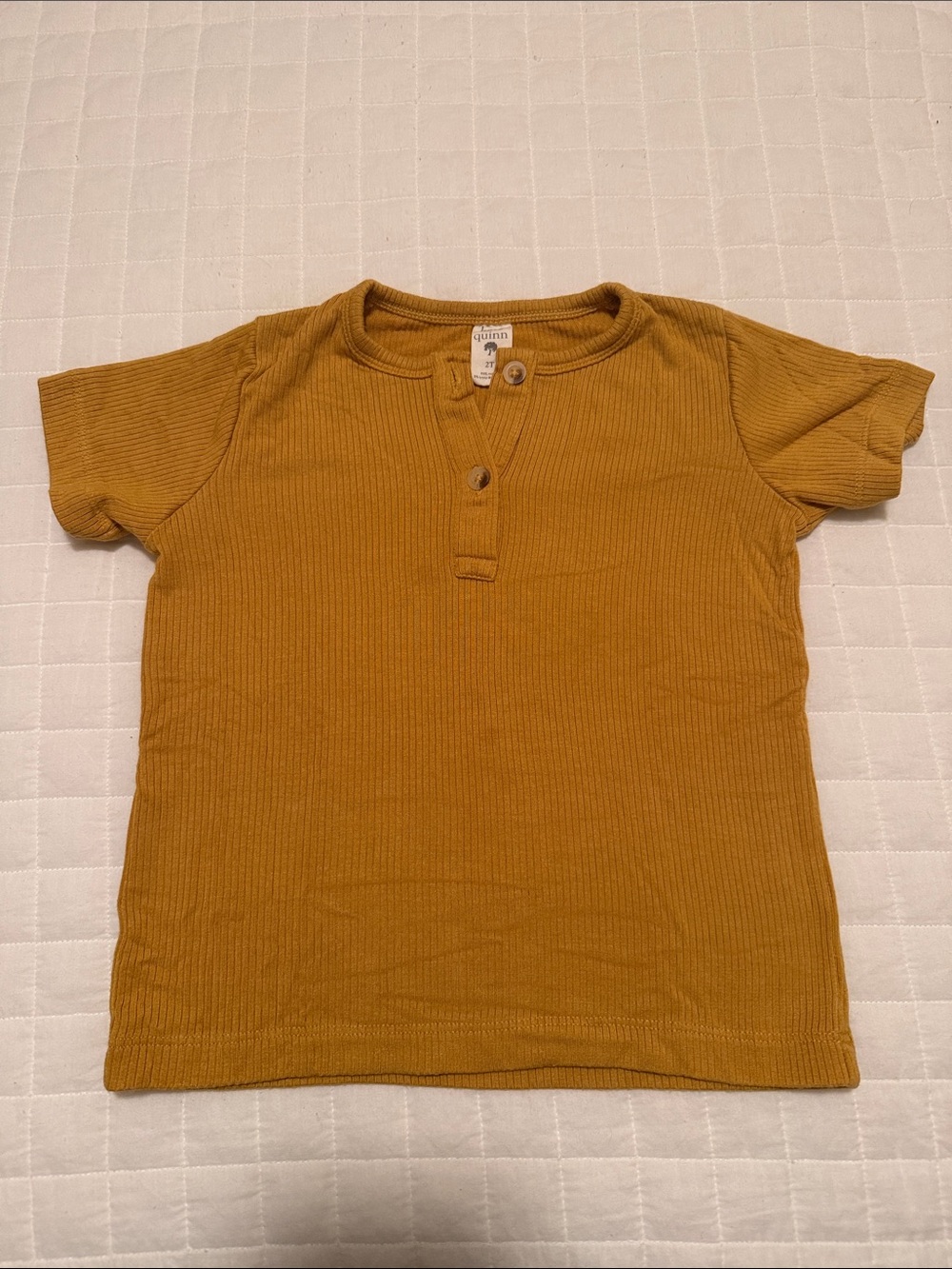 Kate Quinn Mustard Ribbed Henley Short Sleeve Tee